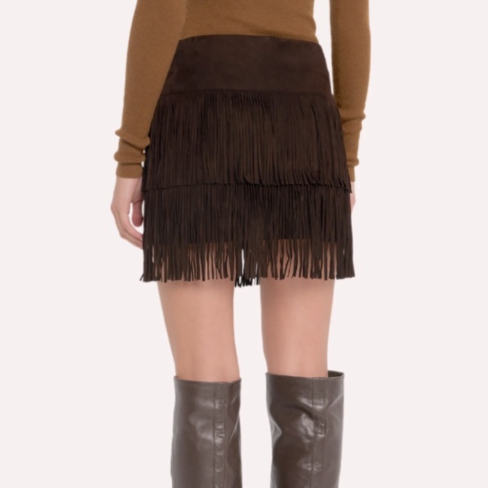 New Francesca’s ALYA Black Suede Layered Fringed Mini Skirt Size Large